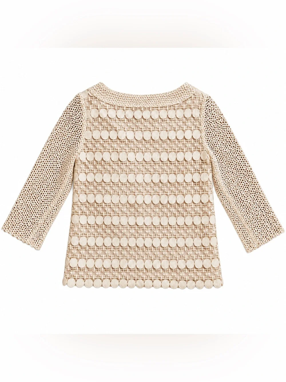 Tory Burch Ivory Crochet Lace 3/4 Sleeve Blouse Sz. 8